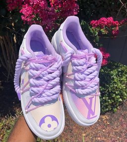Hand Painted Purple Rope Lace Custom Air Force 1 Sneakers - view 4