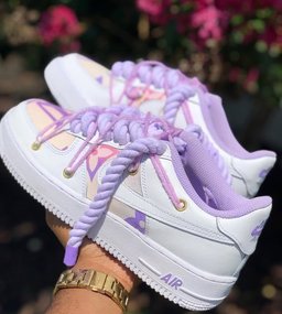 Hand Painted Purple Rope Lace Custom Air Force 1 Sneakers - view 6