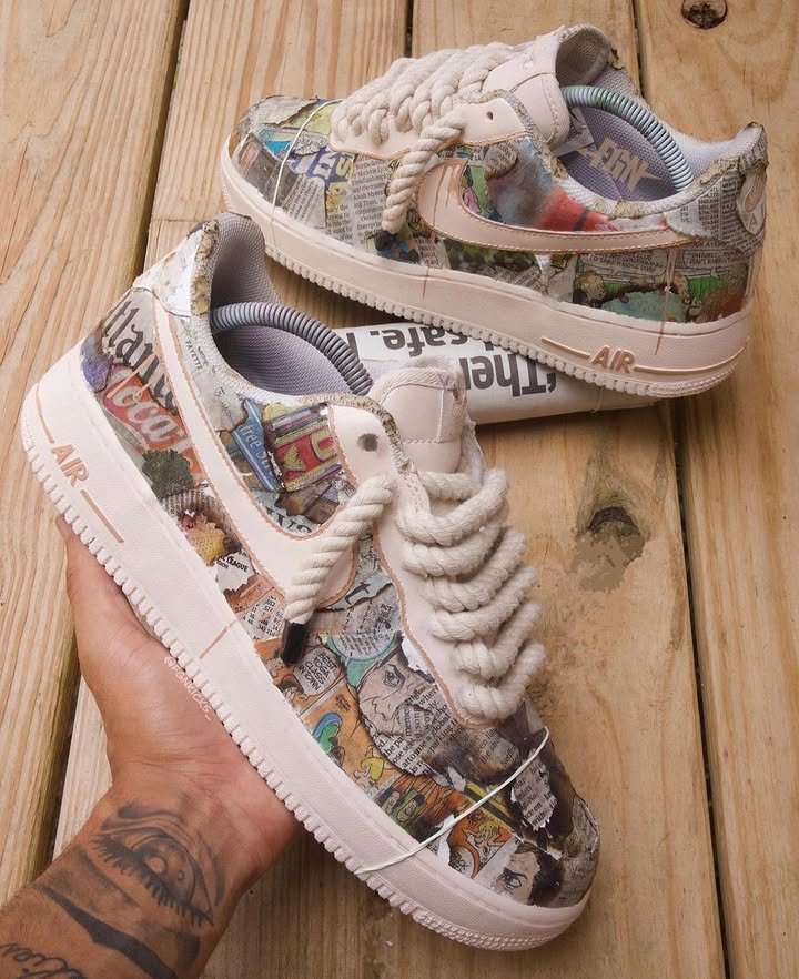 Hand Painted Newspaper Collage Custom Air Force 1 Sneakers
