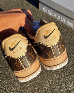 Custom Hand Painted Beige Monogram Air Force 1 Sneakers - view 3