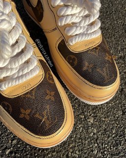 Custom Hand Painted Beige Monogram Air Force 1 Sneakers - view 4
