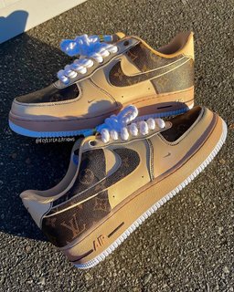 Custom Hand Painted Beige Monogram Air Force 1 Sneakers - view 6
