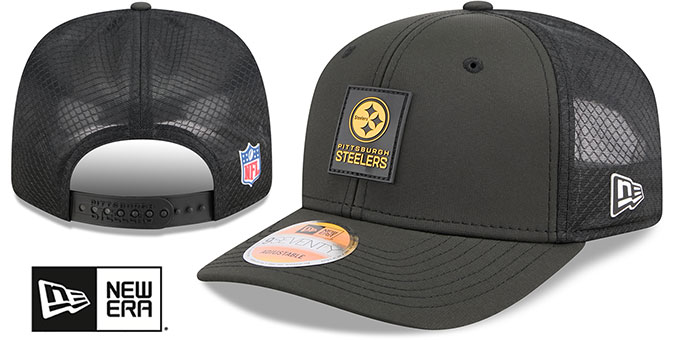 Pittsburgh Steelers 2025 Hot Weather NFL Sideline Snapback Black New Era hat – front and back