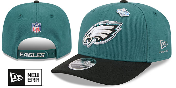 Philadelphia Eagles 2026 Pre-Curved NFL Draft Stretch Snap Green Black New Era hat – front and back