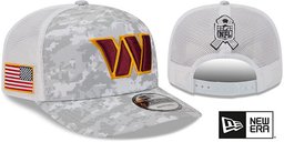 Washington Commanders 2025 Salute to Service Trucker Snapback Snow White Digital New Era hat – front and back