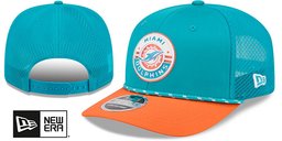 Miami Dolphins Rope 2T Game Meshback Stretch Snap Aqua Orange New Era hat – front and back