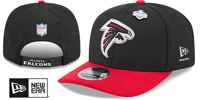 Atlanta Falcons 2026 Pre-Curved NFL Draft Stretch Snap Black Red New Era hat – front and back