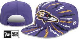 Baltimore Ravens Bolt A-Frame Snapback Purple New Era hat – front and back