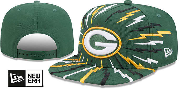 Green Bay Packers Bolt A-Frame Snapback Green New Era hat – front and back