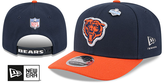 Chicago Bears 2026 Pre-Curved NFL Draft Stretch Snap Navy Orange New Era hat – front and back