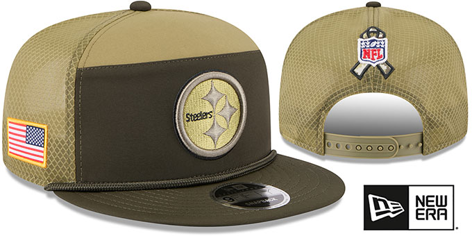 Pittsburgh Steelers 2025 Salute to Service Snapback Dark Green Olive New Era hat – front and back