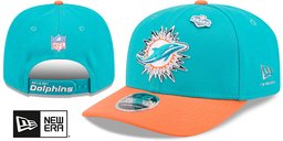 Miami Dolphins 2026 Pre-Curved NFL Draft Stretch Snap Aqua Orange New Era hat – front and back