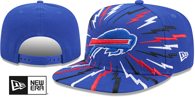 Buffalo Bills Bolt A-Frame Snapback Royal New Era hat – front and back