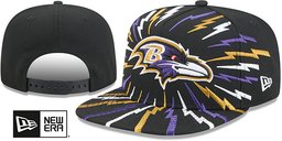 Baltimore Ravens Bolt A-Frame Snapback Black New Era hat – front and back