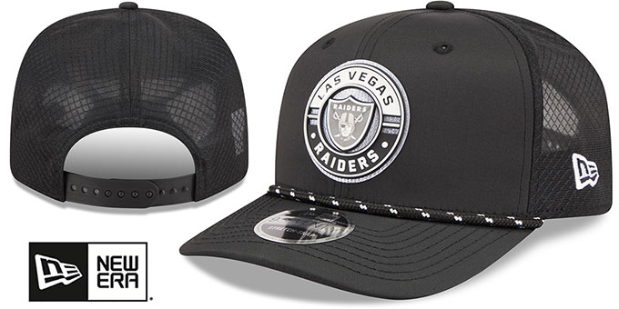 Las Vegas Raiders Rope 2T Game Meshback Stretch Snap Black New Era hat – front and back