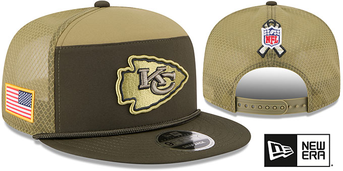 Kansas City Chiefs 2025 Salute to Service Snapback Dark Green Olive New Era hat – front and back