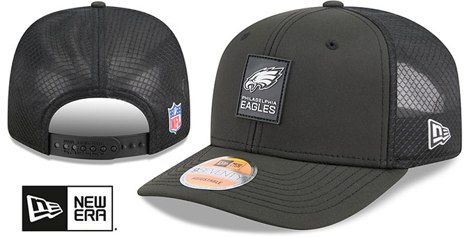 Philadelphia Eagles 2025 Hot Weather NFL Sideline Snapback Black New Era hat – front and back