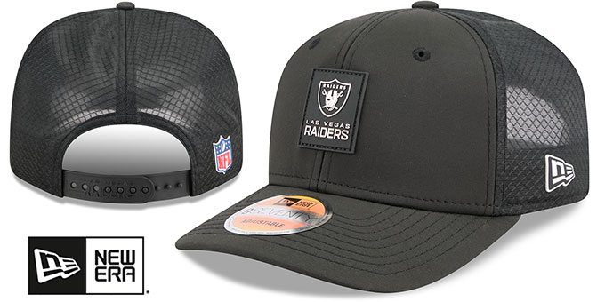 Las Vegas Raiders 2025 Hot Weather NFL Sideline Snapback Black New Era hat – front and back