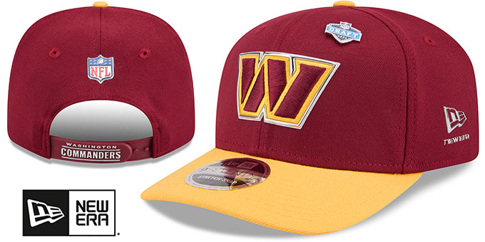 Washington Commanders 2026 Pre-Curved NFL Draft Stretch Snap Burgundy Gold New Era hat – front and back