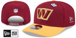 Washington Commanders 2026 Pre-Curved NFL Draft Stretch Snap Burgundy Gold New Era hat – front and back