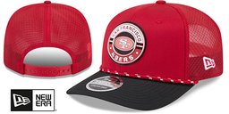 San Francisco 49ers Rope 2T Game Meshback Stretch Snap Red Black New Era hat – front and back