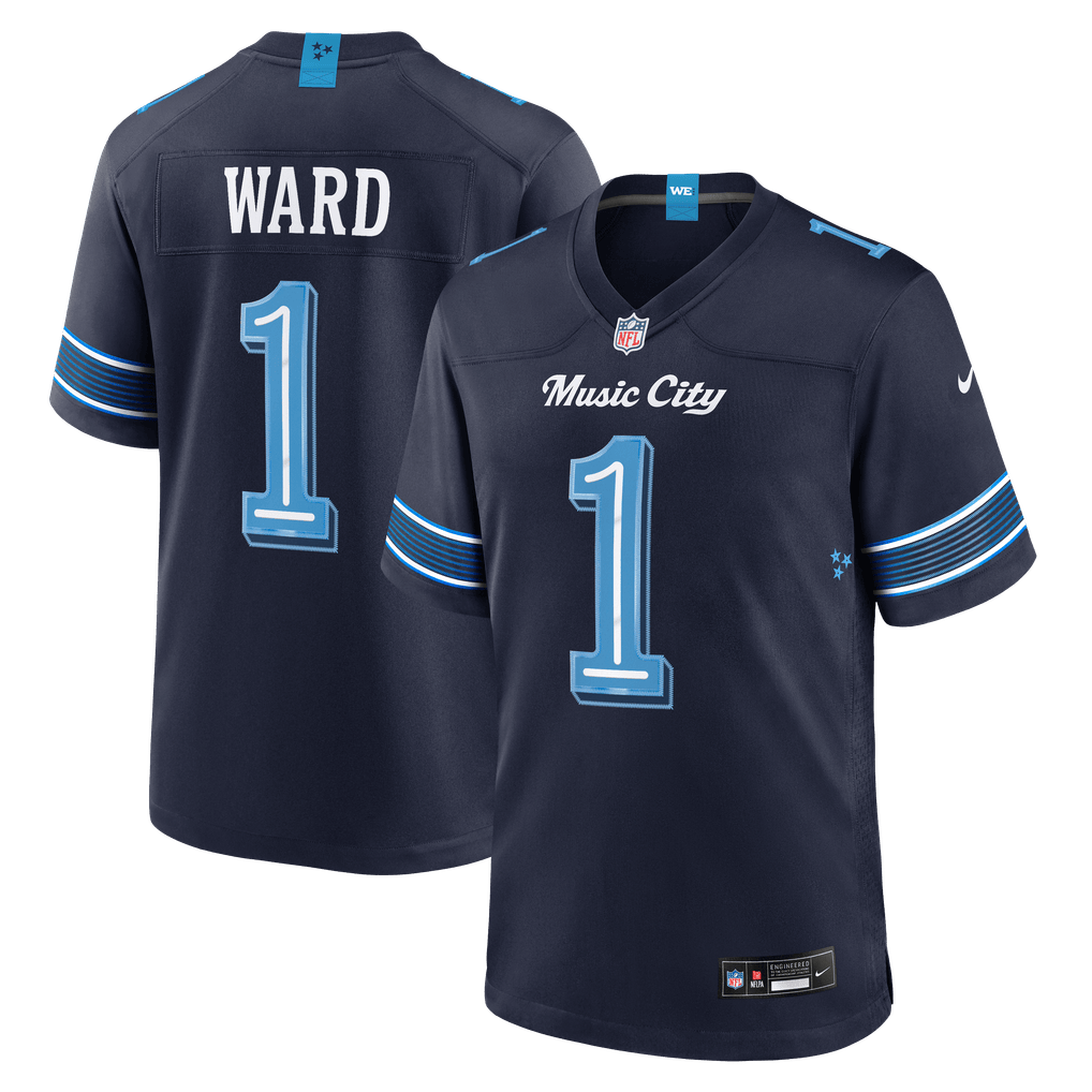 Cameron Ward #1 Tennessee Titans 2026 Rivalries Premium Football Jersey – Navy front product view