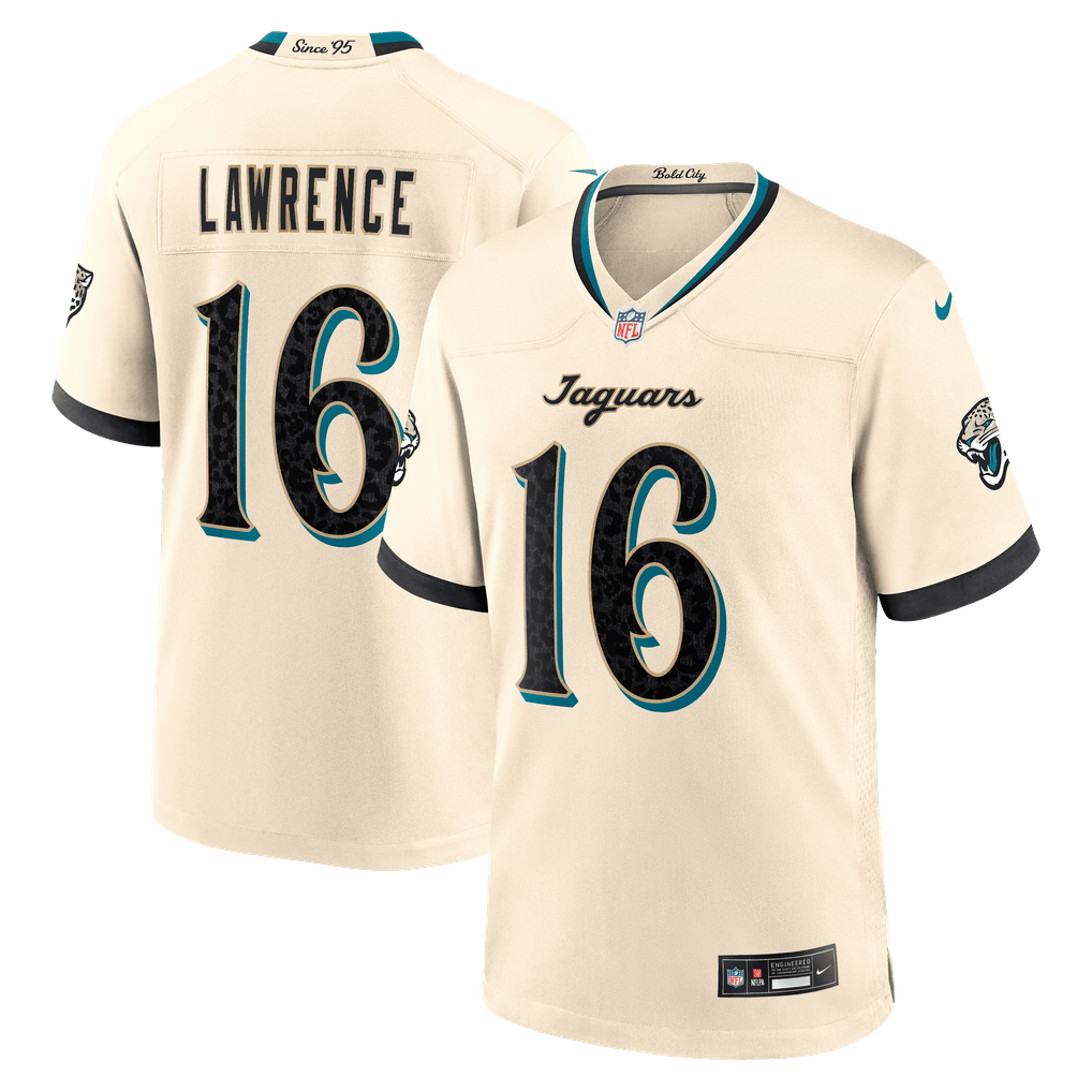 Trevor Lawrence #16 Jacksonville Jaguars 2026 Rivalries Premium Football Jersey – Natural front product view