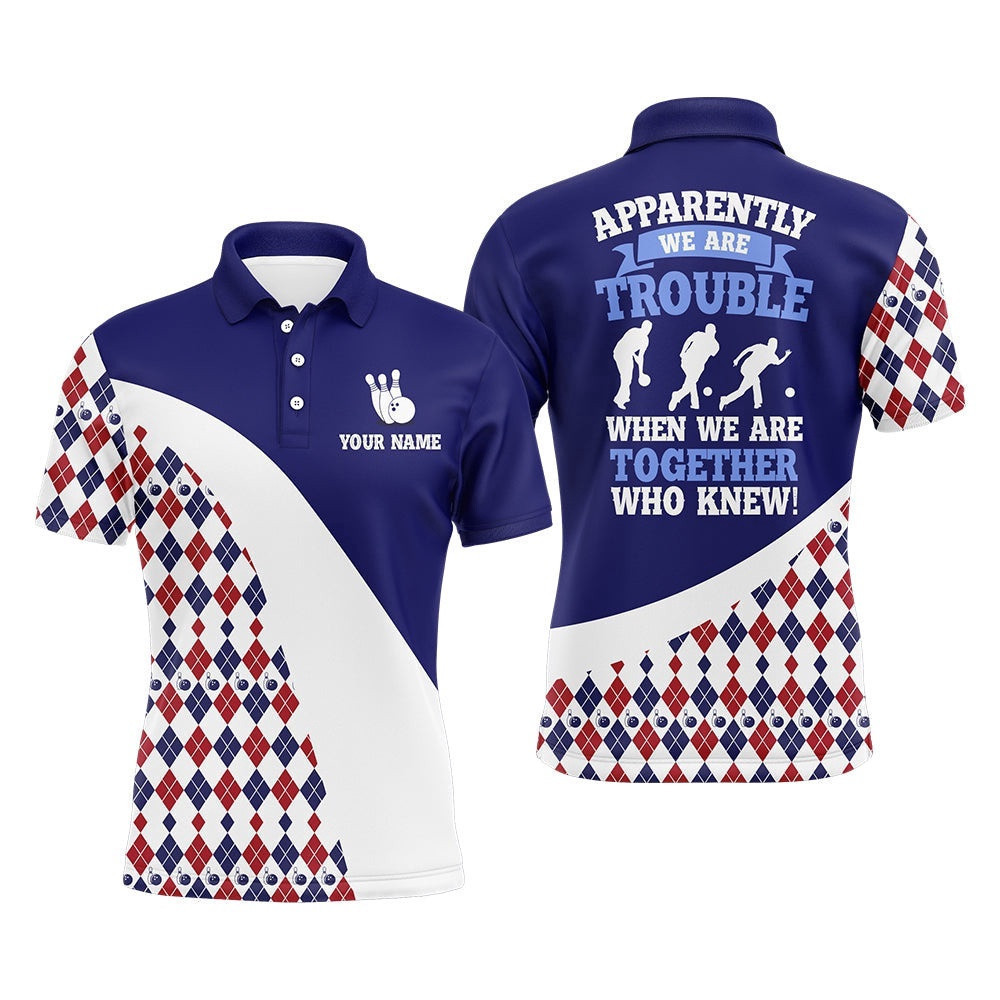Custom Bowling Shirt For Men, Blue Argyle Bowling Polo Shirt With Name League Bowling Polo Shirt, Personalized Bowling Team Shirt