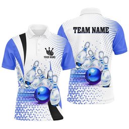 Men Bowling Polo Shirt Custom Bowling Ball Pins Bowling Team Shirts, Gifts For Bowlers Blue, Personalized Bowling Team Shirt