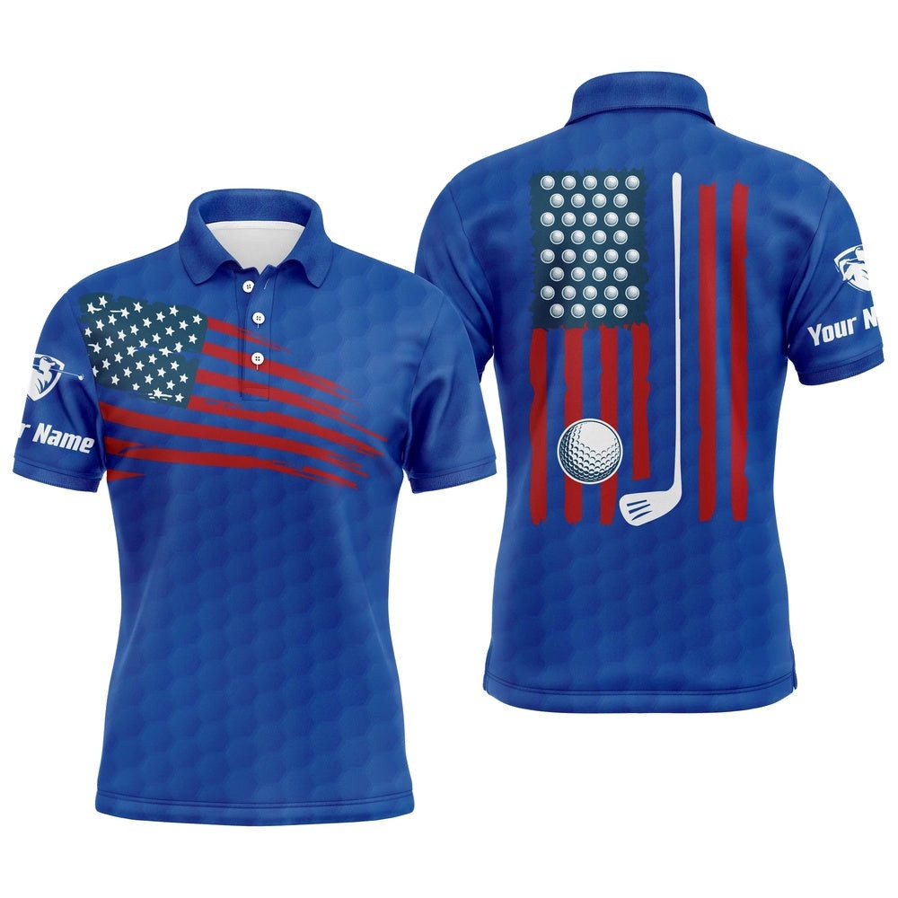 Men's Golf Polo Shirt American Flag Patriotic Golf Shirts Custom Name Golf Gifts For Men Blue, Golf Polo Shirt, Golf Shirts