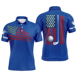 Men's Golf Polo Shirt American Flag Patriotic Golf Shirts Custom Name Golf Gifts For Men Blue, Golf Polo Shirt, Golf Shirts