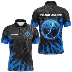 Black And Blue Lightning Thunder Golf Ball Men's Golf Polo Shirts Custom Golf Outfits Men, Golf Polo Shirt, Golf Shirts