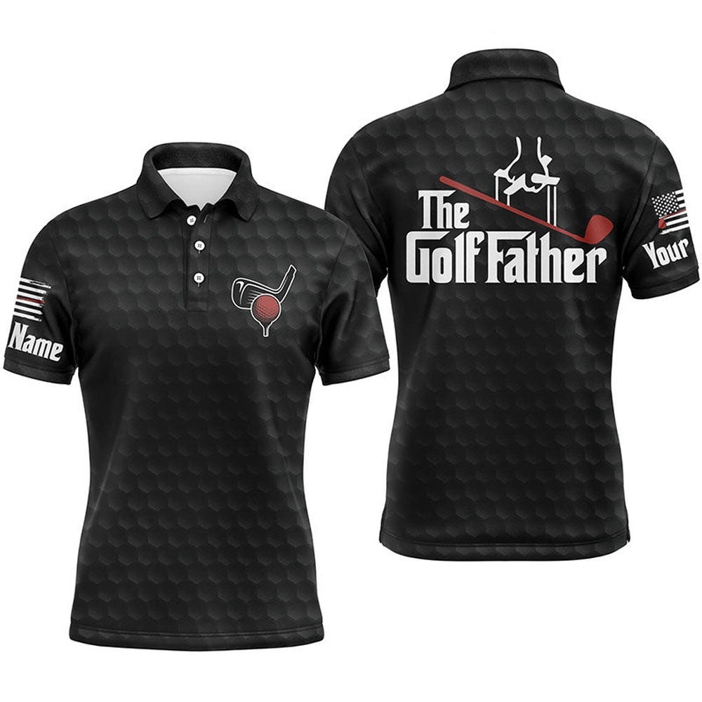 Black Golf Ball Pattern Men's Golf Polos Shirts Custom Name The Golf Father, Best Golf Gifts For Men, Golf Polo Shirt, Golf Shirts
