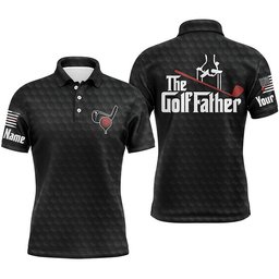 Black Golf Ball Pattern Men's Golf Polos Shirts Custom Name The Golf Father, Best Golf Gifts For Men, Golf Polo Shirt, Golf Shirts