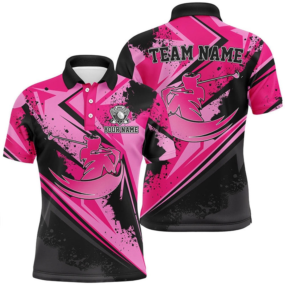 Men Golf Polo Shirt Custom Pink Camo Male Golf Attire For Men For Men, Golf Polo Shirt, Golf Shirts