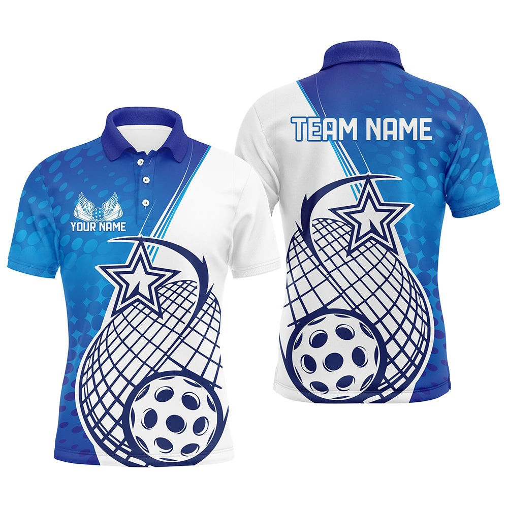Custom Blue Pickleball Polo Shirts For Men, Pickleball Tournament Team Shirt, Pickleball Polo Shirts