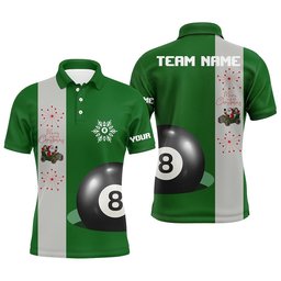 Custom Green Merry Christmas 8 Ball Billiard Polo Shirts Best Christmas Gifts For Player, Personalized Billiard Polo Shirt