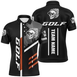 Black Golf Skull Men's Golf Polo Shirt Custom Golf Attire For Men For Team Golfer, Golf Polo Shirt, Golf Shirts