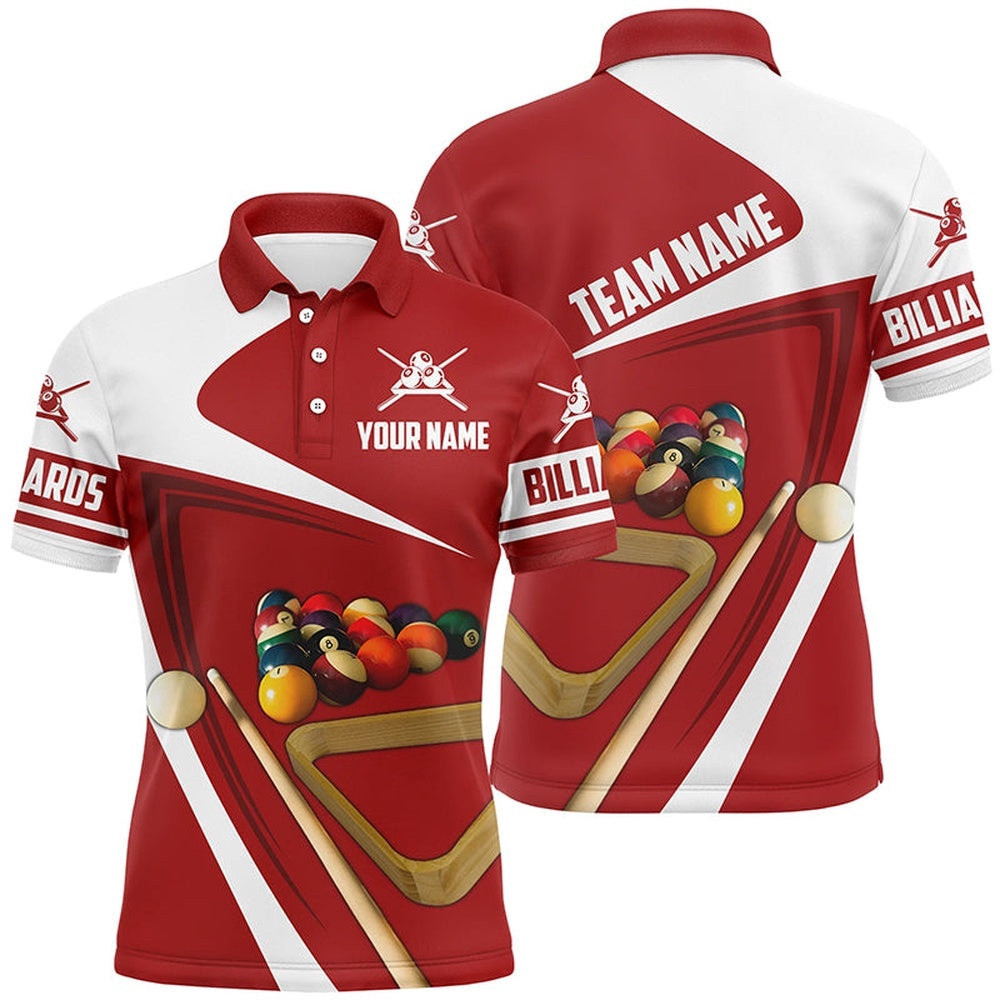 Red Billiard Balls 3D 'S Polo Shirts Best Custom Name Polo Red Pool Player, Personalized Billiard Polo Shirt