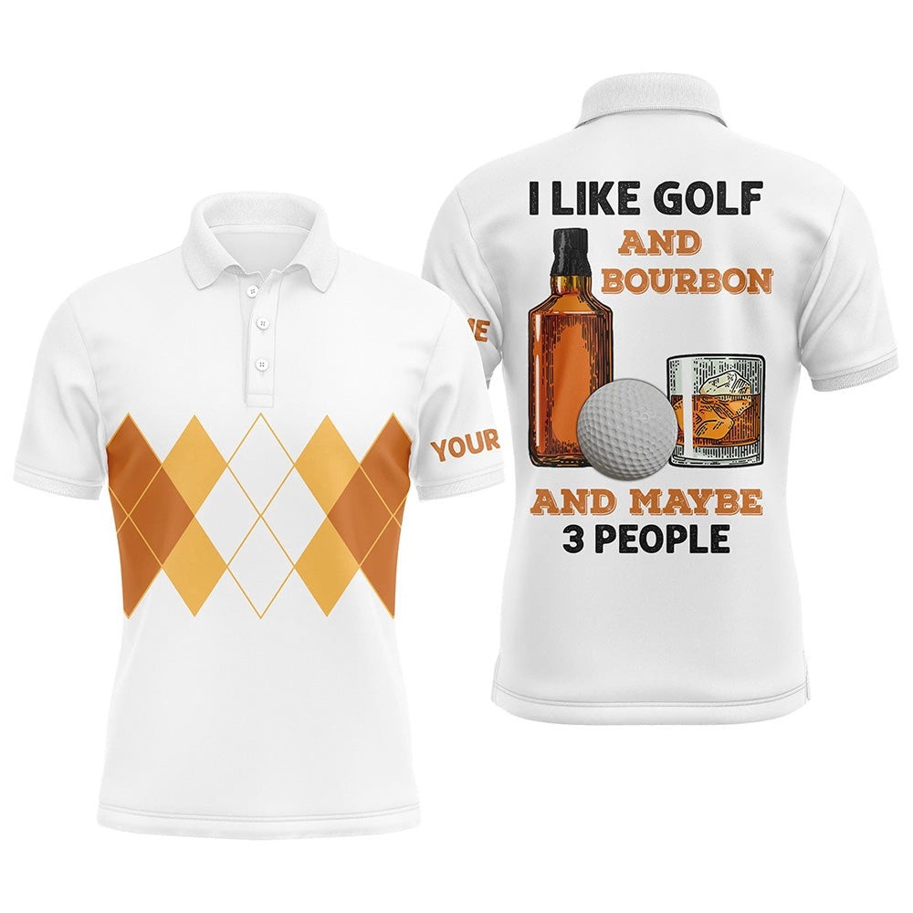 I Like Golf And Bourbon Men's Golf Polo Shirt Custom Yellow Argyle Golf Shirts For Men Golf Gifts, Golf Polo Shirt, Golf Shirts