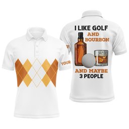 I Like Golf And Bourbon Men's Golf Polo Shirt Custom Yellow Argyle Golf Shirts For Men Golf Gifts, Golf Polo Shirt, Golf Shirts