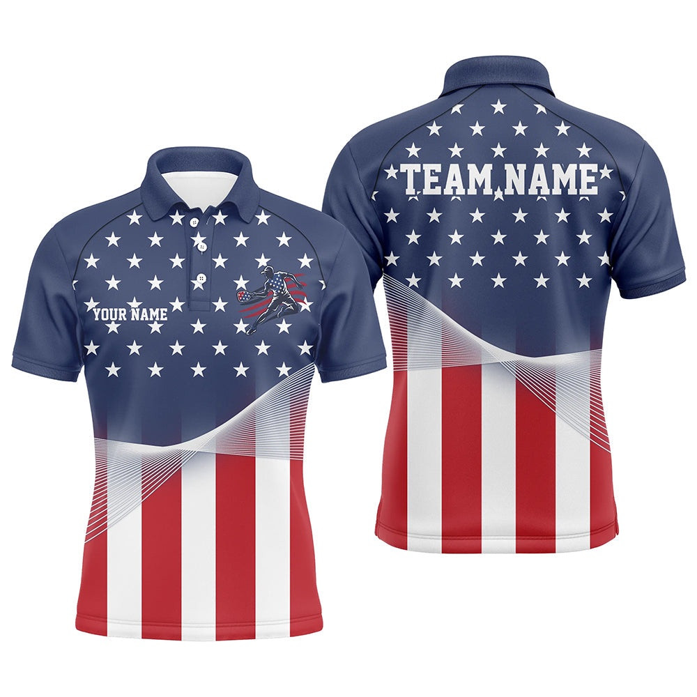 Custom American Flag Patriotic Pickleball Polo Shirts For Men, US Pickleball League Shirt, Pickleball Polo Shirts