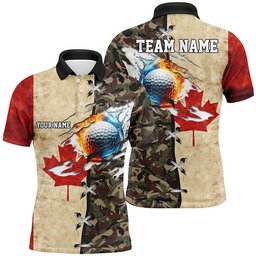 Canadian Flag Camo Men's Golf Polo Shirts Custom Fire Water Golf Ball Team Golf Shirts, Golf Polo Shirt, Golf Shirts