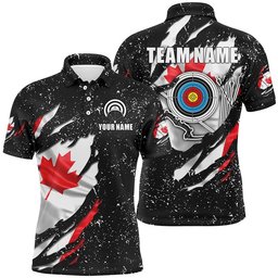 Grunge Canada Flag Target Archery Sets Men Polo Shirts Custom Patriotic Archery Jersey Attire, Custom Archery Team Polo Shirt