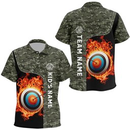 Camouflage Flaming Target Archery Polo Shirts, Custom Archery Team Polo, Custom Archery Team Polo Shirt