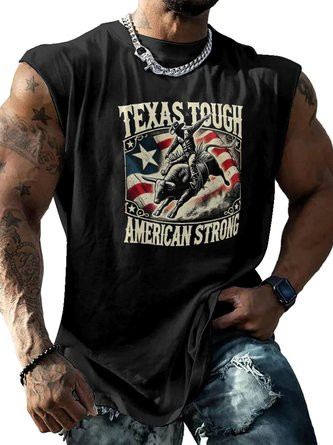 Mens Crewneck Tank Tops American Flag Western Rodeo Beach Sleeveless Shirt