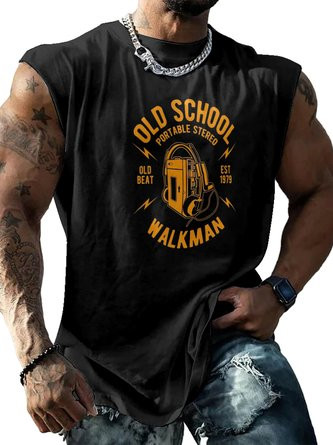 Mens Crewneck Tank Tops Old School Walkman Beach Sleeveless Shirt
