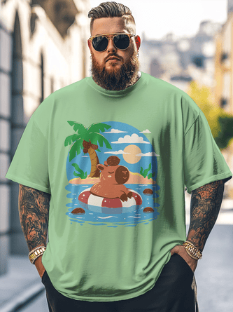 Hardaddy x Techranova Big Size Men's Summer Capibara Fun Loose T-shirt