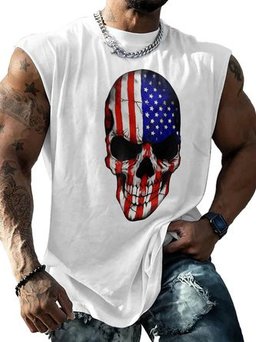 Indepndence Day American Flag Skull Crewneck Tank Tops Sleeveless Shirt