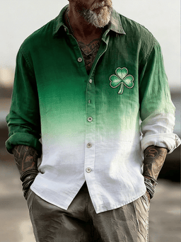 Moisture Wicking St. Patrick's Day Lucky Clover Chest Pocket Holiday Long Sleeved Shirt